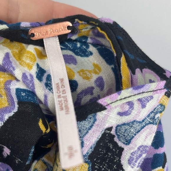 Free People Linen Ruffle Top Summer In Tulum Top Small Boho Floral Like New - Picture 7 of 8